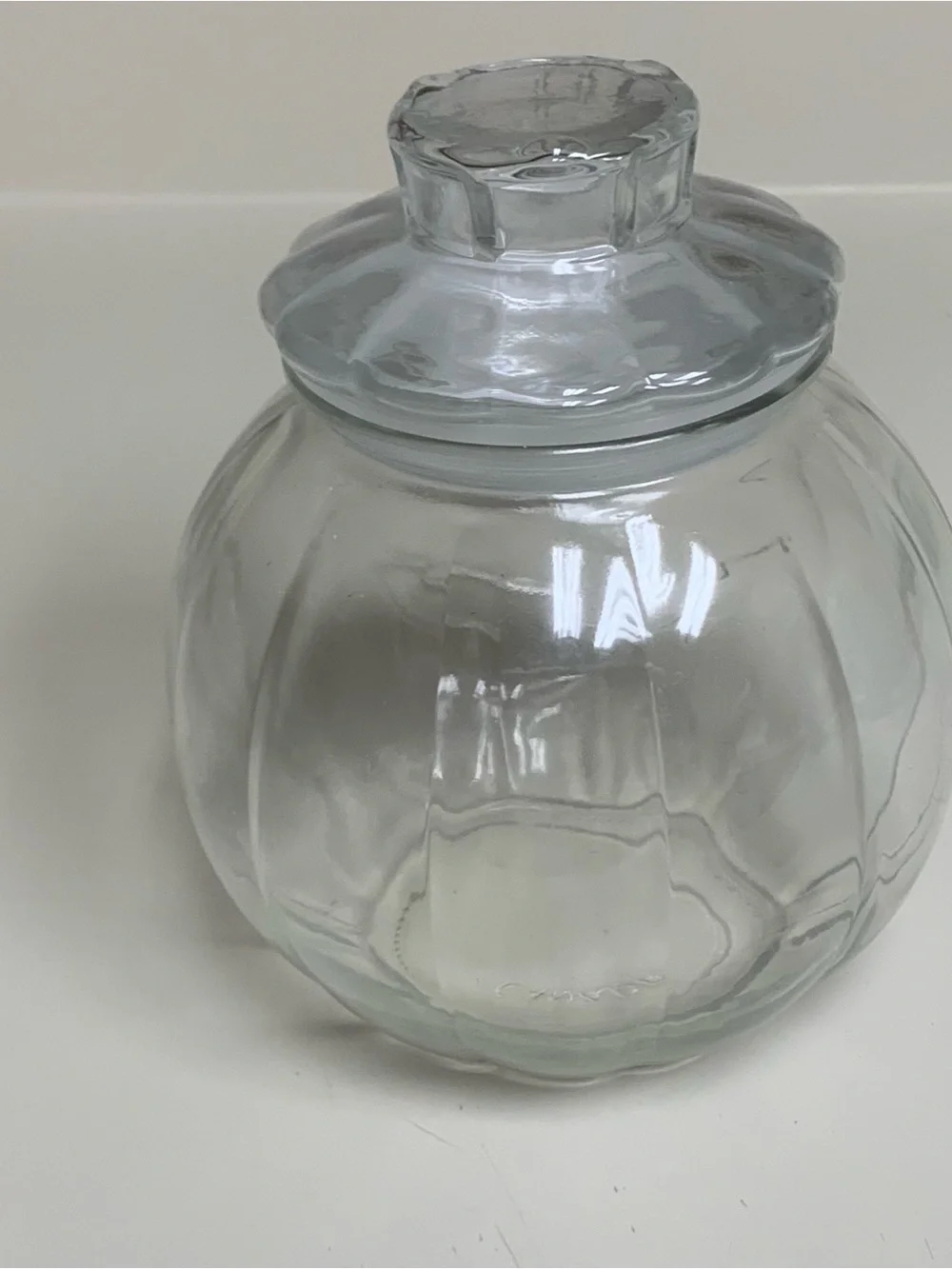 Vtg Clear Glass Jack O'Lantern Pumpkin Candy Jar w/ Lid 6.5